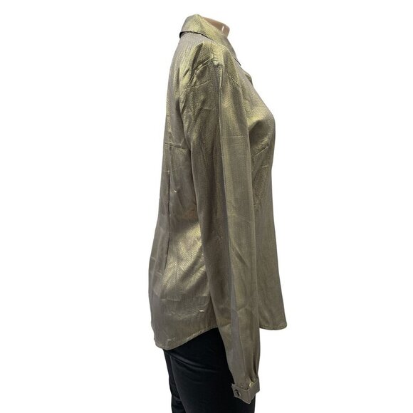 Elizabeth and James Metallic Gold Button-Down Shirt Cotton Silk Blend* Womens M - Picture 9 of 10